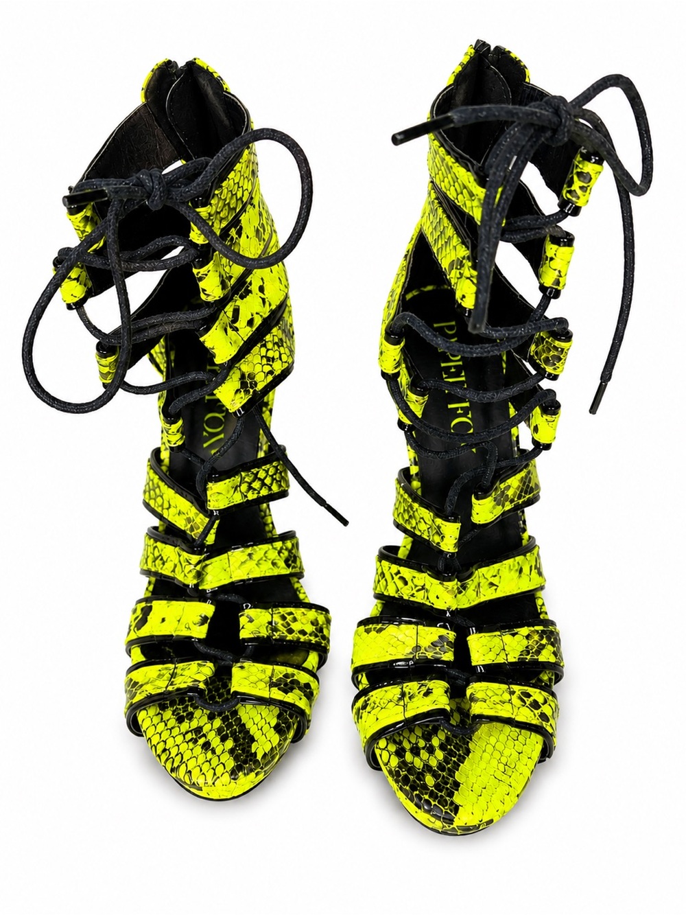 Chinese Laundry Neon Yellow Snakeskin Lace-Up Stiletto Heels Size 8 - Picture 2 of 6